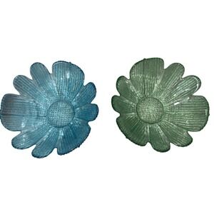 Vintage French Afibel Pressed Glass Dessert Bowls  Set of 2 Blue & Green